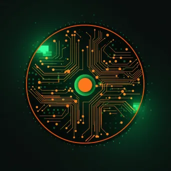 Retro-futuristic financial technology logo with green and orange colors on a dark background - Image 1