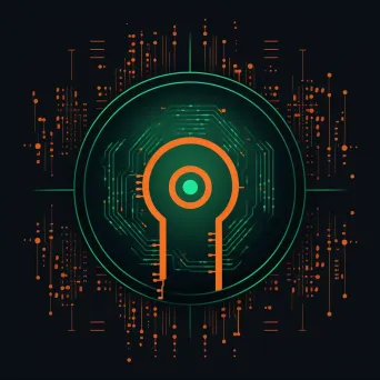 Retro-futuristic financial technology logo with green and orange colors on a dark background - Image 2