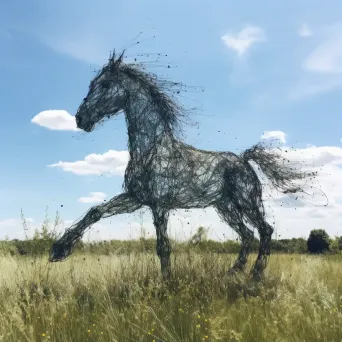 Lone horse galloping freely in a green meadow under a clear blue sky - Image 1