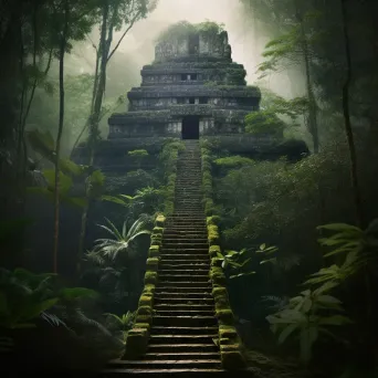 Ancient Mayan temple with towering steps in the dense jungle - Image 4