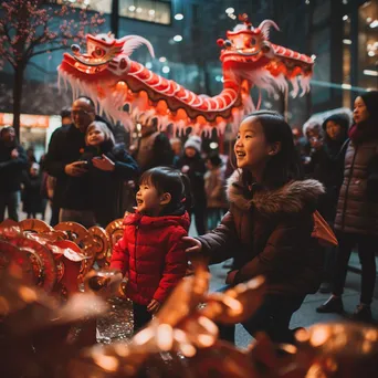 Dragon dance and red lanterns during Lunar New Year celebrations. - Image 3