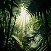 Illustration of a tropical rainforest with sunlight filtering through the canopy - Image 3