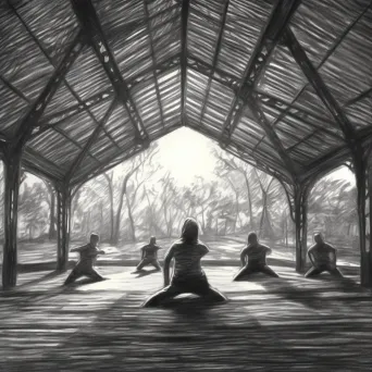 Yoga practice at sunrise captured in a delicate charcoal sketch - Image 3