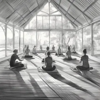 Yoga practice at sunrise captured in a delicate charcoal sketch - Image 4