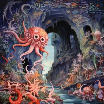 Undersea cave with gems guarded by octopus - Image 2