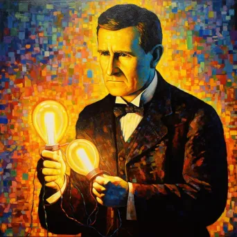 Pointillist painting of a neon-illuminated electrified world as envisaged by Thomas Edison - Image 2