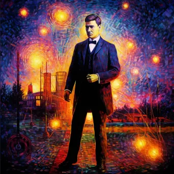 Pointillist painting of a neon-illuminated electrified world as envisaged by Thomas Edison - Image 3