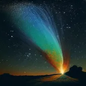 Comet Streaking Across Cosmos with Glowing Dust