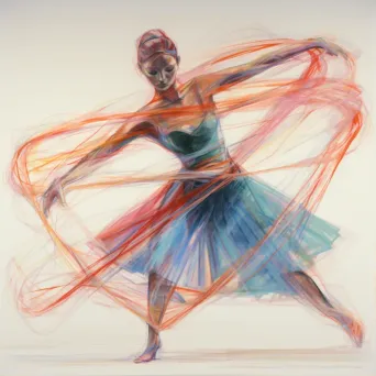 Rhythmic gymnastics performance captured in colored pencil drawing - Image 1