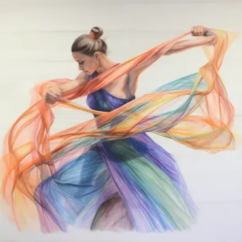 Rhythmic gymnastics performance captured in colored pencil drawing - Image 2