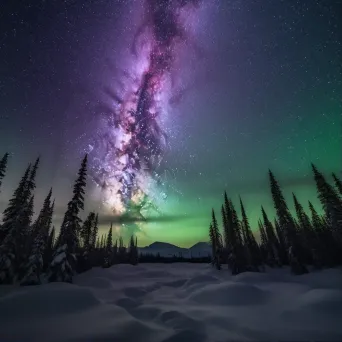 Milky Way galaxy with aurora borealis and snowy landscape - Image 1