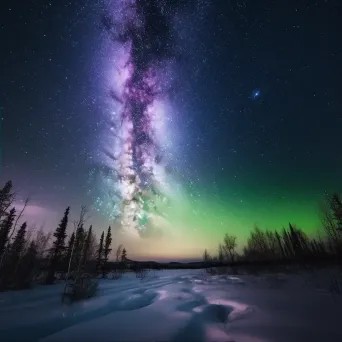 Milky Way galaxy with aurora borealis and snowy landscape - Image 2