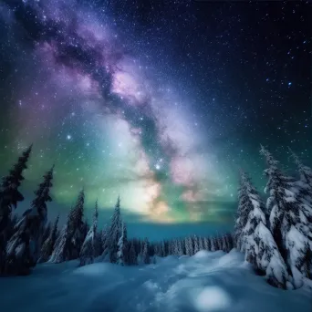 Milky Way galaxy with aurora borealis and snowy landscape - Image 3