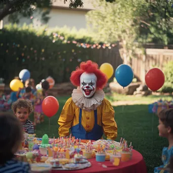 A colorful backyard birthday party with a clown entertaining children. - Image 2