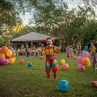 A colorful backyard birthday party with a clown entertaining children. - Image 4