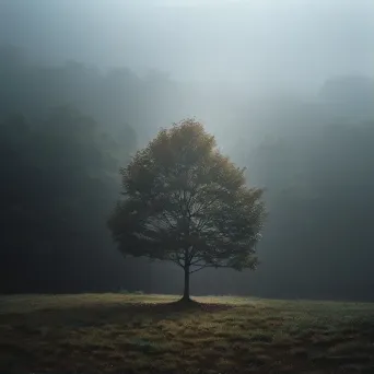 Single tree in misty forest clearing shot on Fujifilm GFX 100S - Image 1