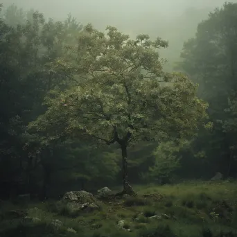 Single tree in misty forest clearing shot on Fujifilm GFX 100S - Image 2