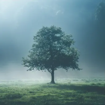 Single tree in misty forest clearing shot on Fujifilm GFX 100S - Image 3