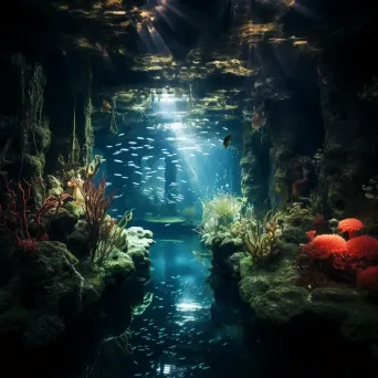 Enchanted underwater grotto with bioluminescent creatures - Image 1