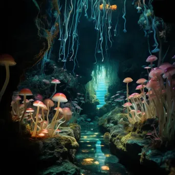 Enchanted underwater grotto with bioluminescent creatures - Image 4