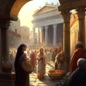 Illustration of bustling ancient Roman Forum with people in period attire - Image 4