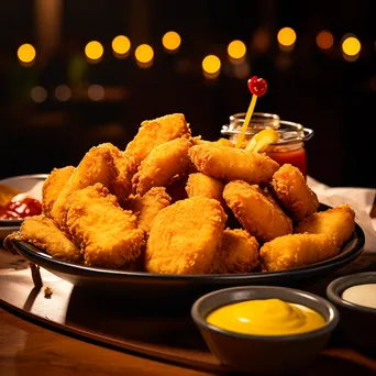 Plate of chicken nuggets with dipping sauces - Image 1