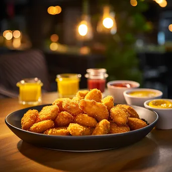 Plate of chicken nuggets with dipping sauces - Image 2