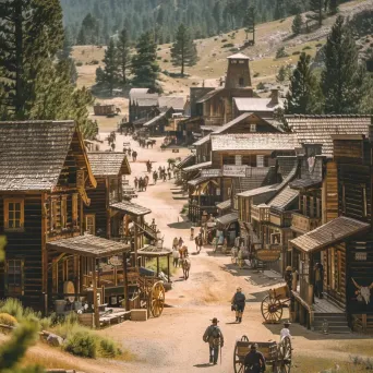 Gold Rush mining town with wooden buildings and dusty streets - Image 2