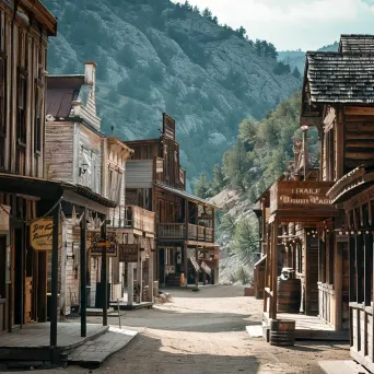 Gold Rush mining town with wooden buildings and dusty streets - Image 4