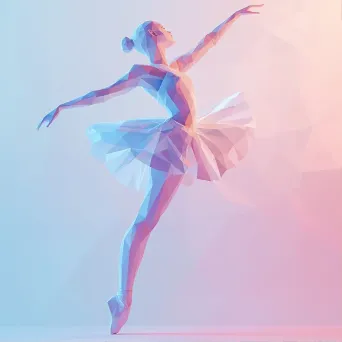 Graceful low poly ballerina depicted in elegant pastel-colored polygons - Image 1