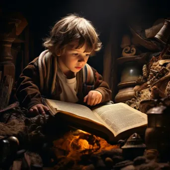 Child discovering an ancient book in the attic - Image 1