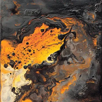 Abstract depiction of lava flow using enamel pour technique to emphasize intricate patterns - Image 1