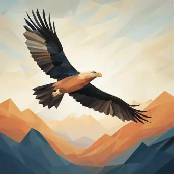 Geometric representation of eagle in flight in low poly style over mountains - Image 1