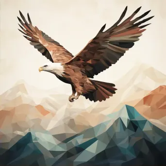 Geometric representation of eagle in flight in low poly style over mountains - Image 2