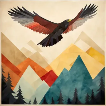 Geometric representation of eagle in flight in low poly style over mountains - Image 4