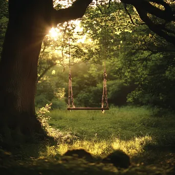 Woodland Clearing with Swing at Golden Hour