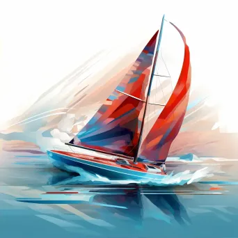 Racing yacht cutting through waves in angular low poly style - Image 2