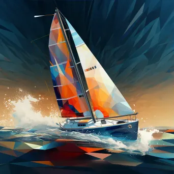 Racing yacht cutting through waves in angular low poly style - Image 3