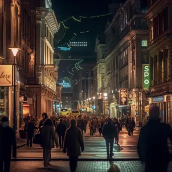 City street at night with bustling crowd and lights - Image 2