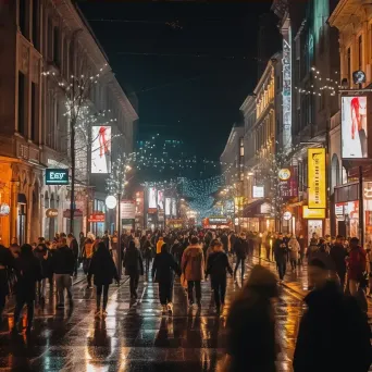 City street at night with bustling crowd and lights - Image 3