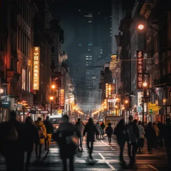 City street at night with bustling crowd and lights - Image 4