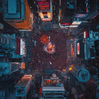 Aerial view of Times Square during New Year