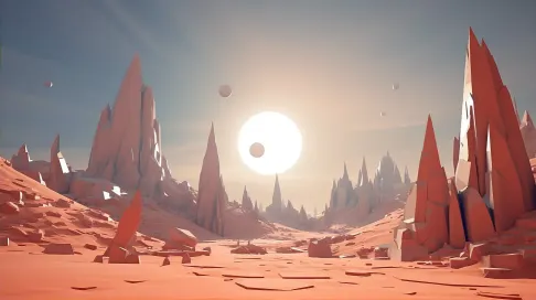 Futuristic alien cityscape on Mars rendered in low poly style - Image 2