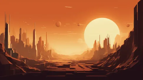 Futuristic alien cityscape on Mars rendered in low poly style - Image 3