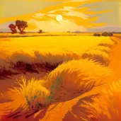 Golden hour in a vast wheat field with warm sunlight - Image 1