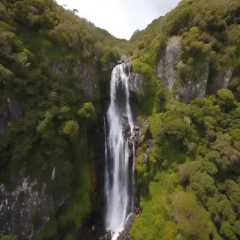 Aerial view of majestic waterfall and lush greenery - Image 1