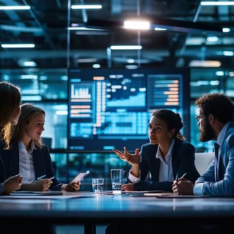 Business professionals discussing digital payments in a boardroom - Image 1