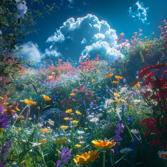 A wildflower meadow filled with colorful blooms under a clear blue sky. - Image 1