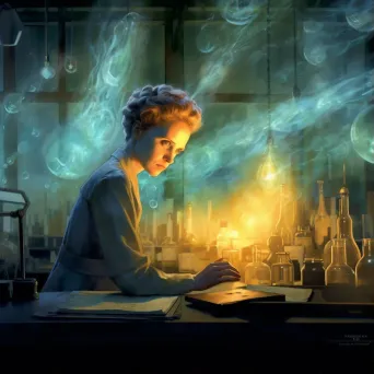 Marie Curie in laboratory surrounded by radioactive materials - Image 1