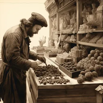 Detailed pencil sketch of a Belgian chocolatier